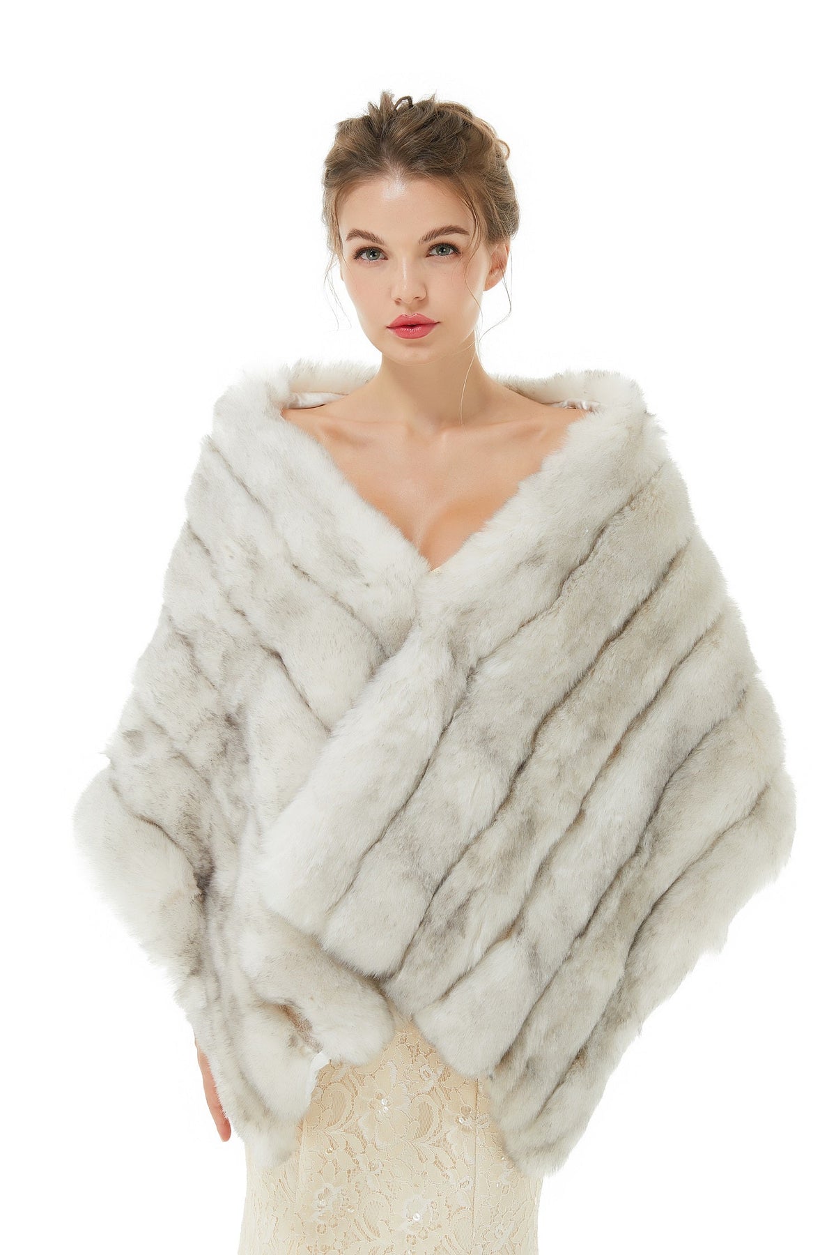 Faux Fur Shawl Gray Women's Winter Poncho
