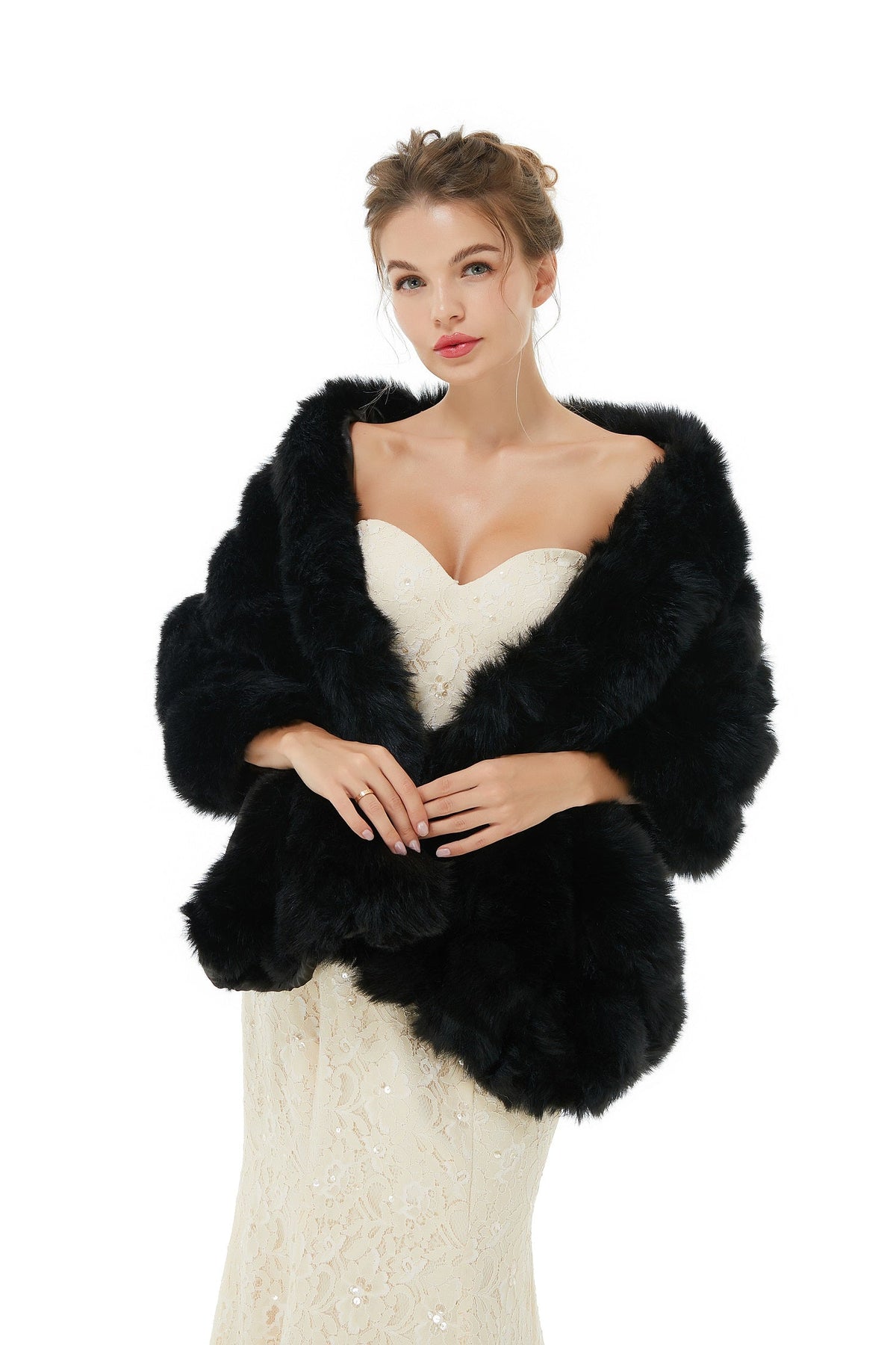 Faux Fur Wrap Black Women Faux Fur Shawl Wedding Wraps