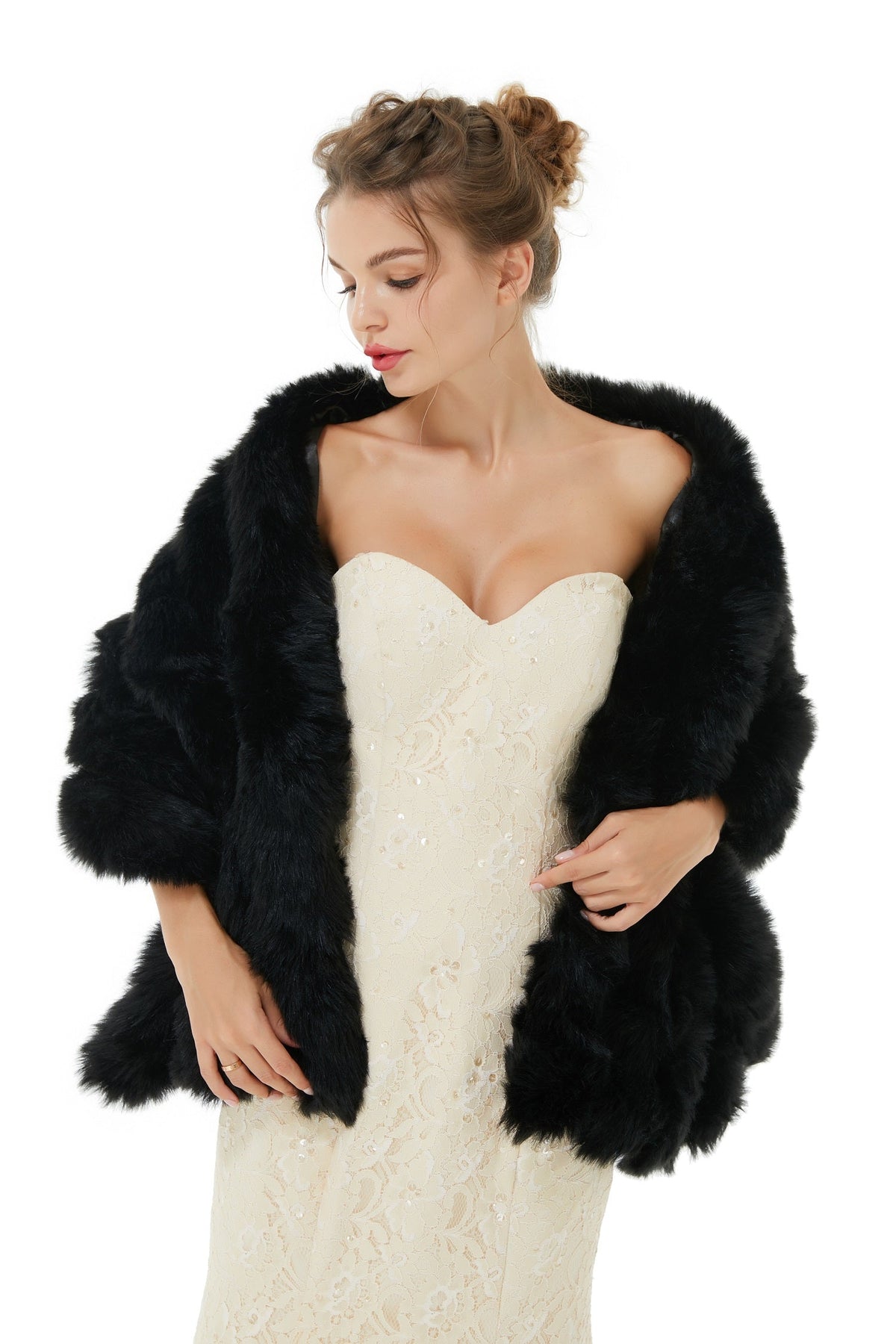 Faux Fur Wrap Black Women Faux Fur Shawl Wedding Wraps