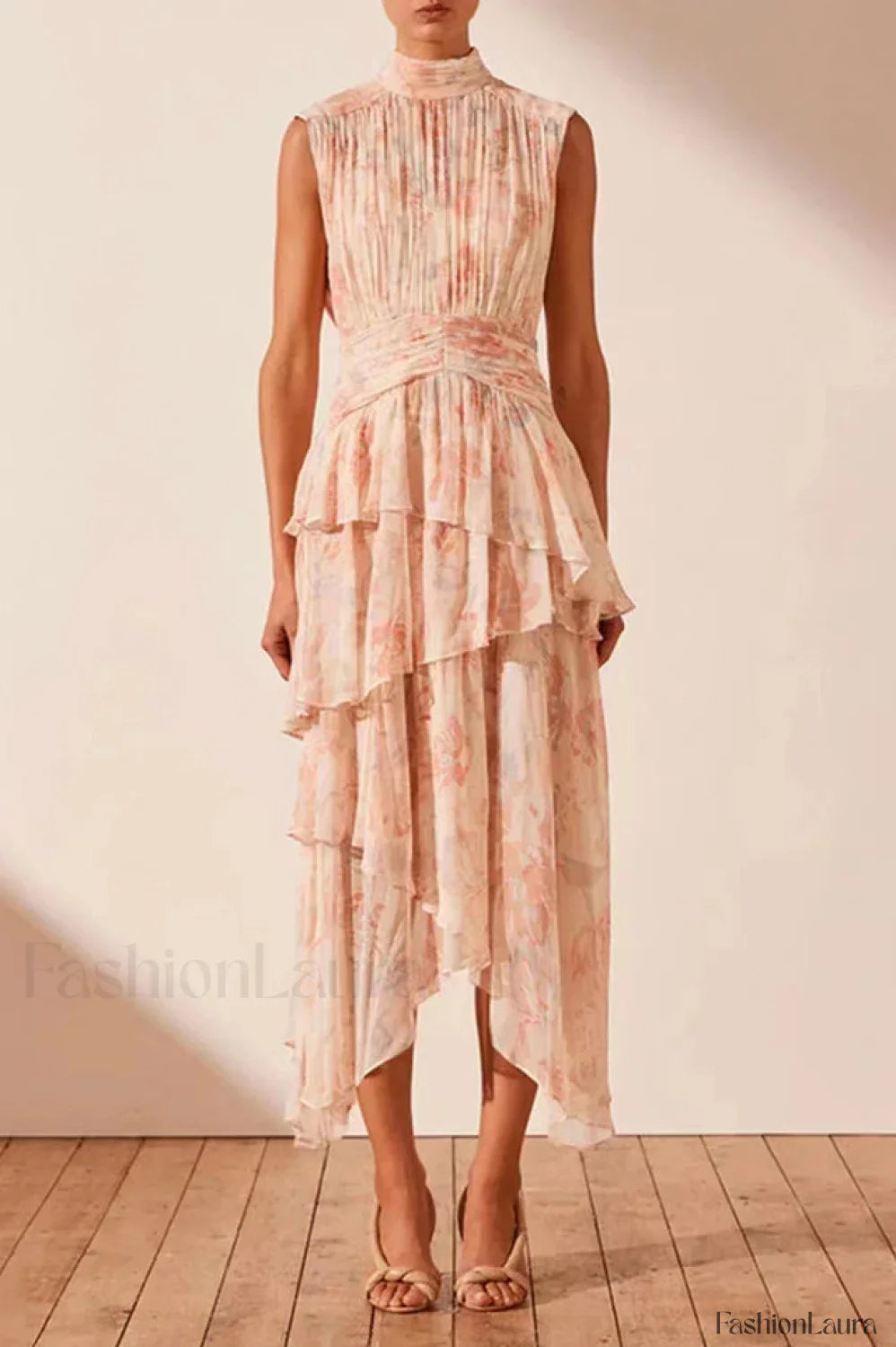 Faye Sleeveless Stylish Ruched Midi Dress