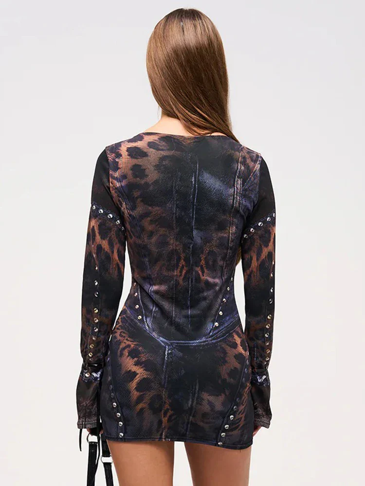 Leopard Gradient Gothic Mini Dress - View 2 | VelvetHem