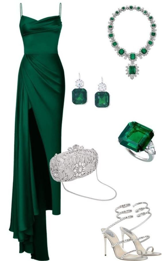 Beautiful Spaghetti Straps Green Slit Long Prom Dress Sexy Satin Evening Dress - FashionDia