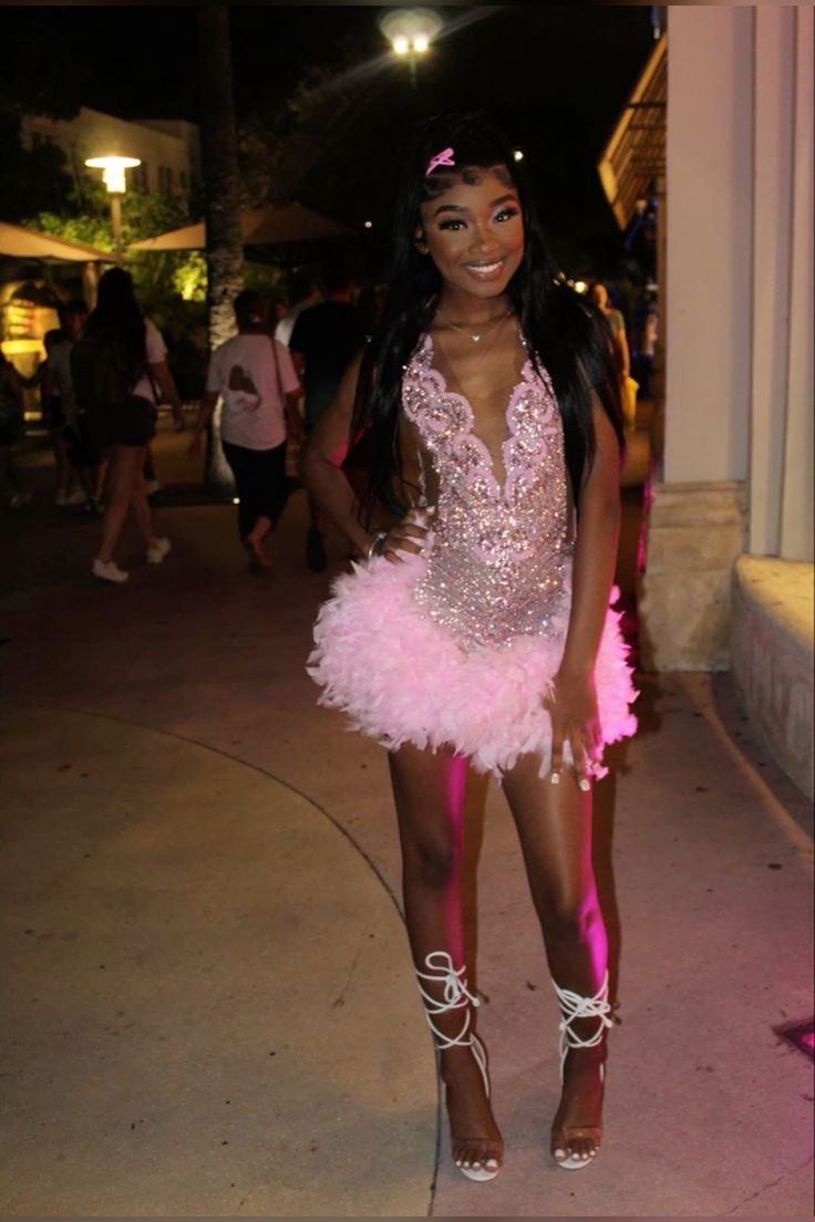 Luxurious Pink Beaded Feathers Homecoming Dress Cocktail Dress