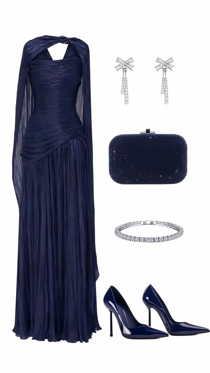 Navy Blue A Line Pleated Evening Dress Modest Formal Party Gown J8173