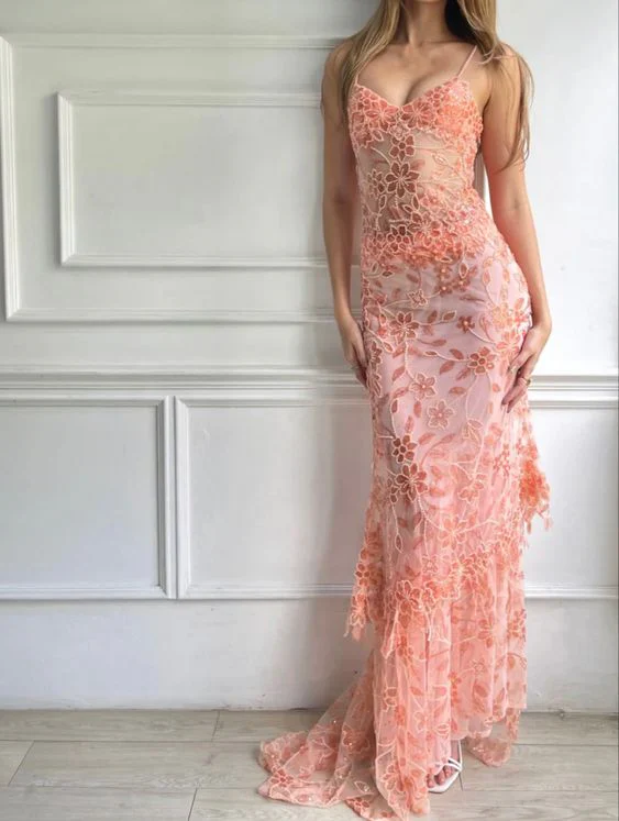 Gorgeous Pink Lace Beading Mermaid Evening Dress Party Prom Dress - View 2 | FashionDia