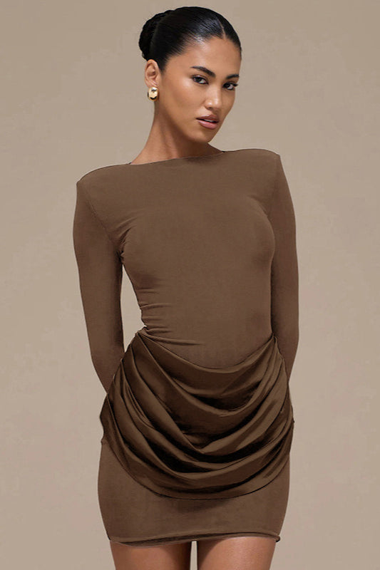 Solid Color Ruched Bodycon Dress
