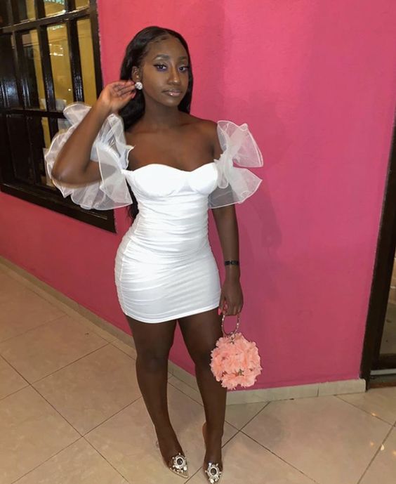 Black Girl 18th Birthday Outfits Tight White Homecoming Dress - FashionDia