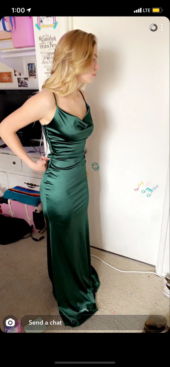 Emerald Green Cowl Neck Satin Mermaid Prom Dress