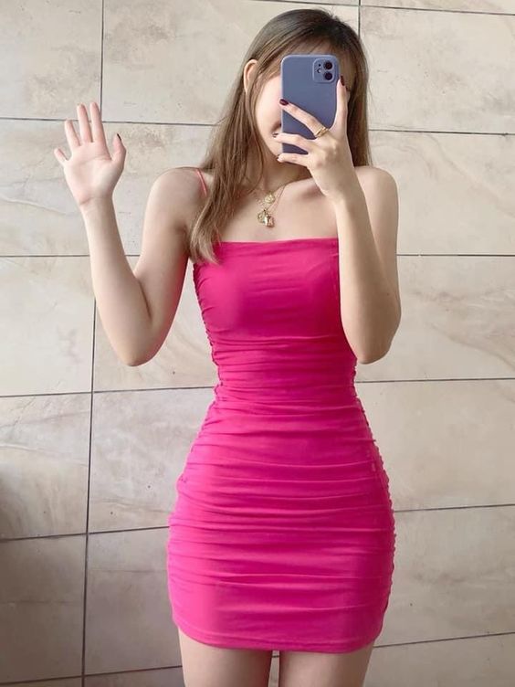 Spaghetti Straps Hot Pink Party Dress Sexy Club Dress