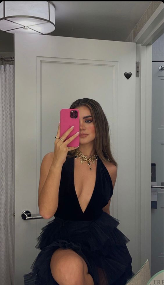Halter Neck Black Deep V-Neck Party Dress Sexy Party Dress - FashionDia
