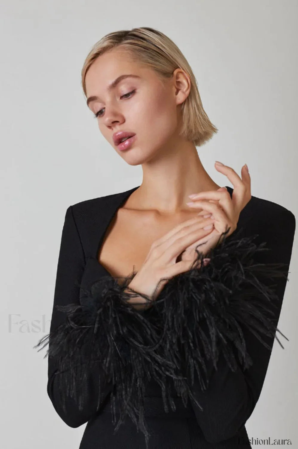 Feather Long Stylish Sleeve Bustier Dress