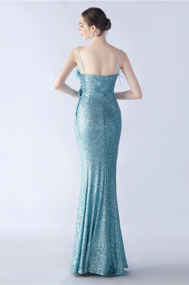 Ostrich Feather Embellished Dress with Relaxed Fit and Everyday Wear