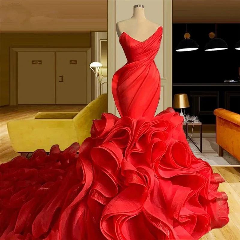 Ruffle rose mermaid wedding dress, bridal gown