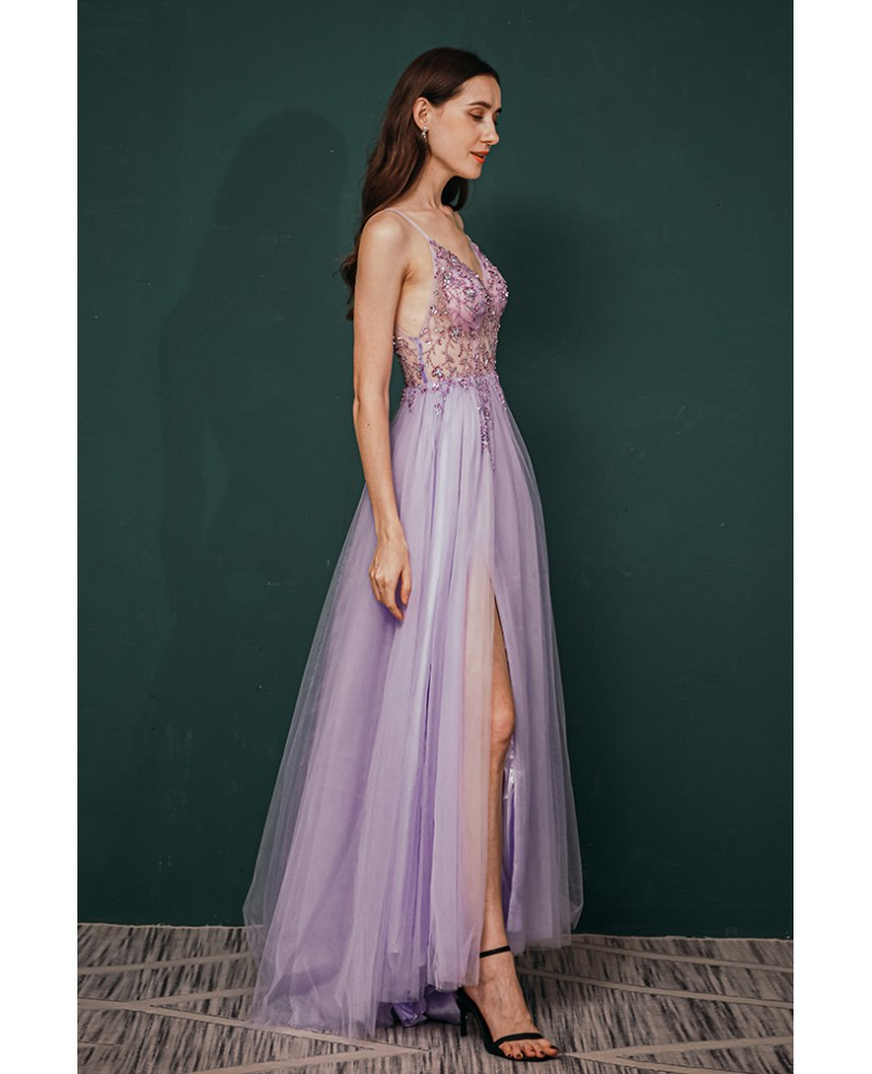 A line Lilac Long Prom Dresses Party Evening Gowns
