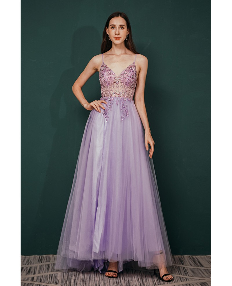 A line Lilac Long Prom Dresses Party Evening Gowns
