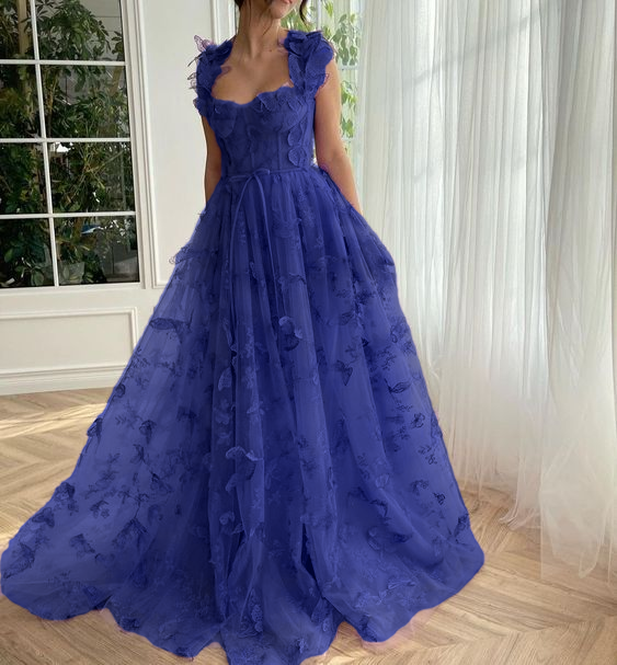 Butterfly Purple Prom Gown, Elegant Long Prom Dresses