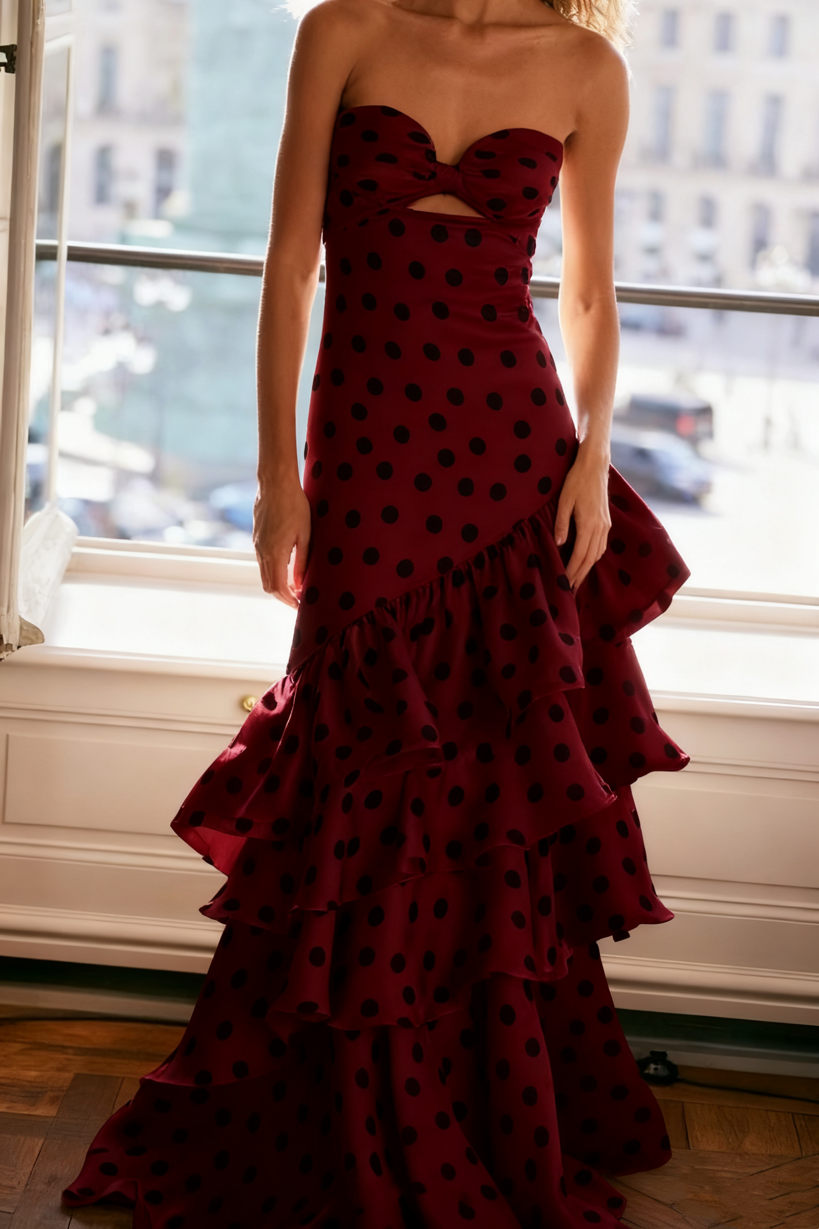Strapless Polka Dots Dress Fashion Prom Evening Dresses For Women fg6236