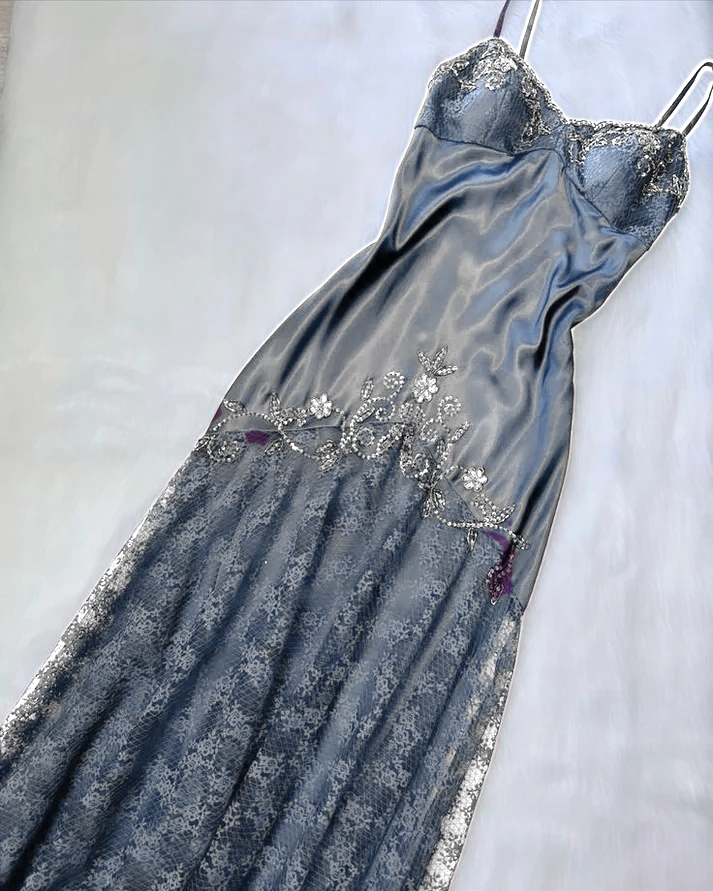 Vintage purple dress with flower accents Formal Evening Dress fg6334