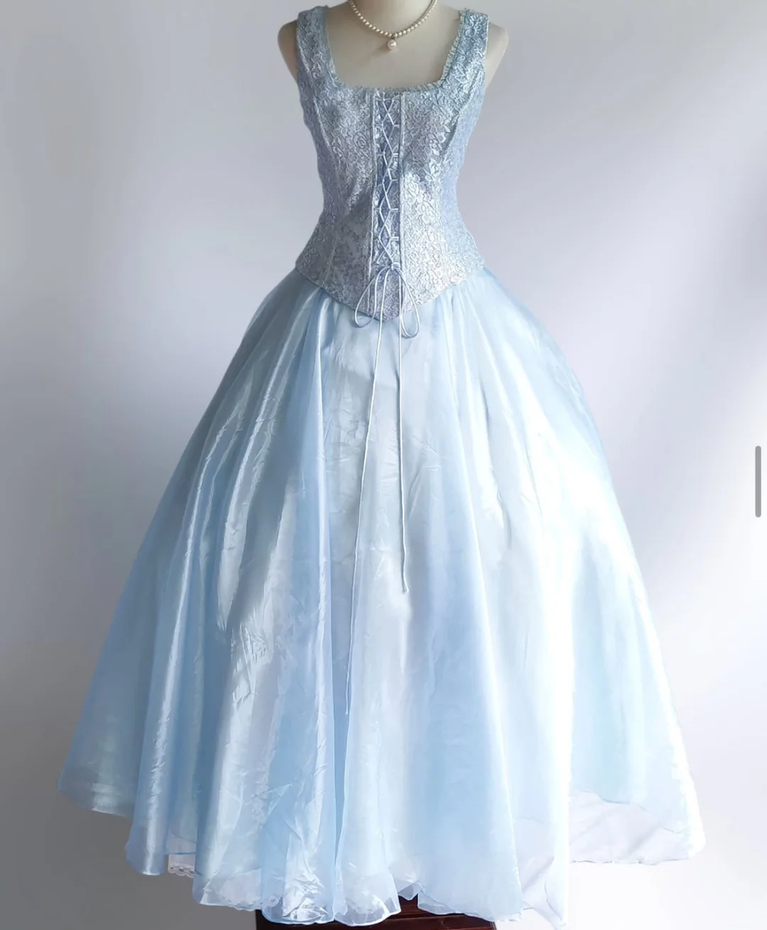 Light Blue Tulle Lace Long Prom Dresses Evening Party Dress - VelvetHem