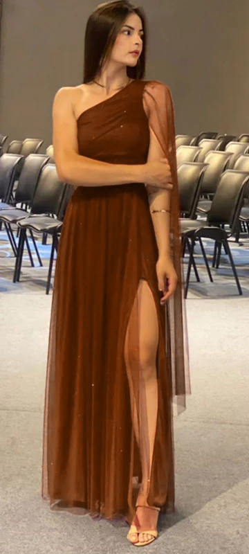 Burgundy Shinny Tulle Prom Dress, Elegant Evening Party Dress - View 7 | FashionDia