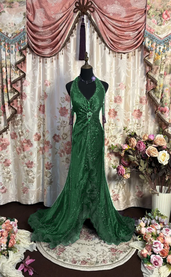 Grape Halter Prom Dresses Long Evening Party Dress fg7348
