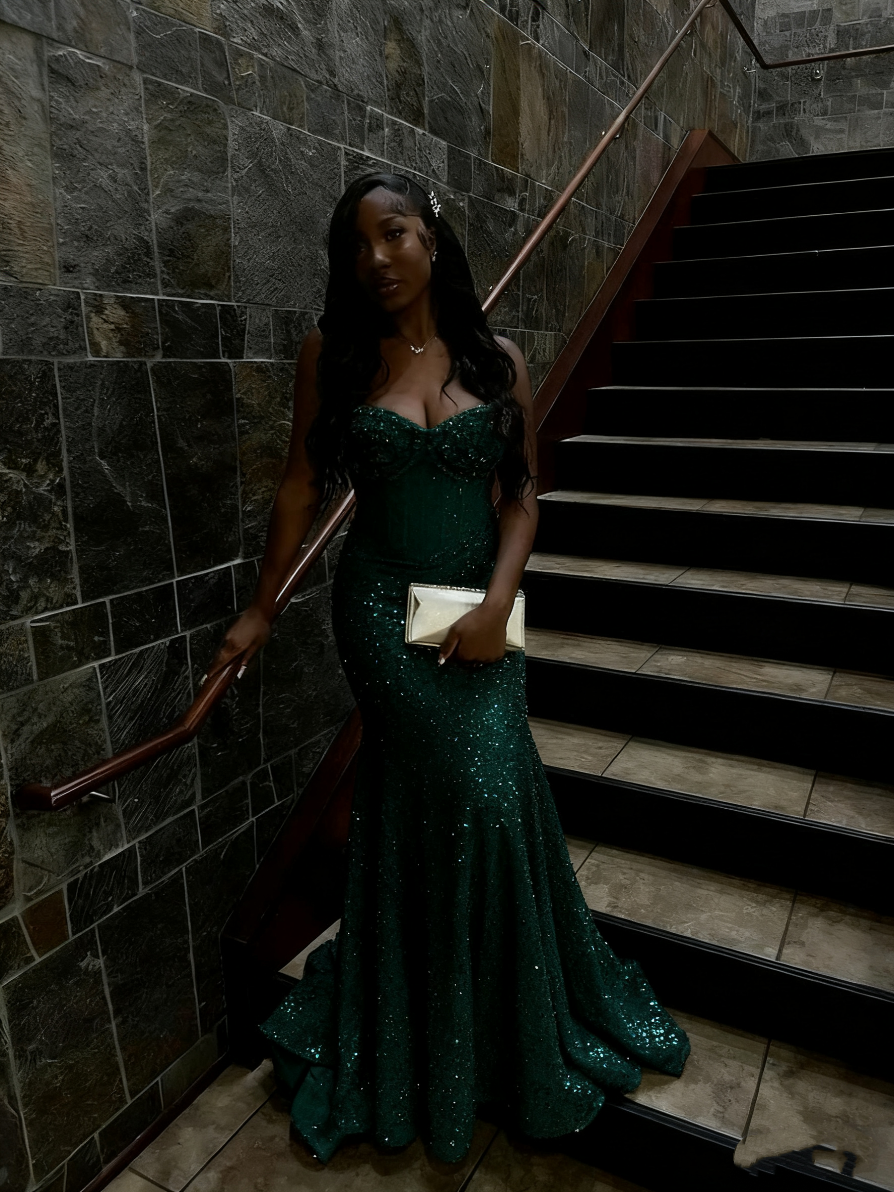 Gold Sequin Mermaid Long Prom Gown Evening Dress fg7393