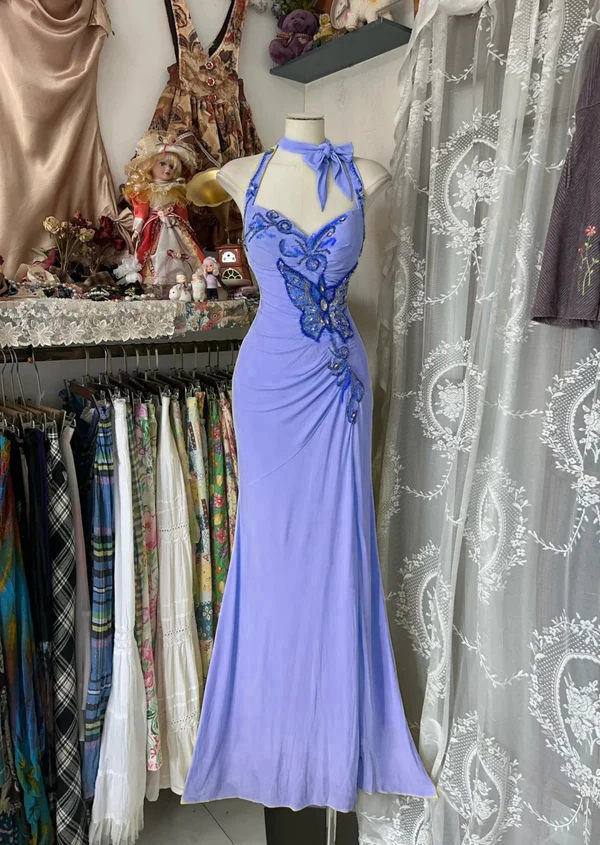 Yellow Halter Mermaid Long Prom Gown Evening Dress - View 6 | FashionDia
