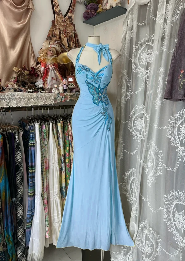 Yellow Halter Mermaid Long Prom Gown Evening Dress - View 8 | FashionDia