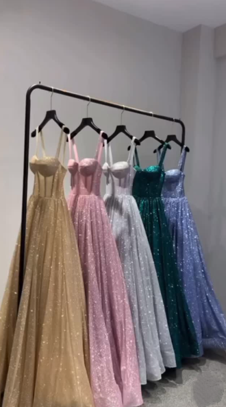 A-Line Pink Spaghetti Straps Shinny Long Formal Dress Evening Party Dresses - View 3 | FashionDia