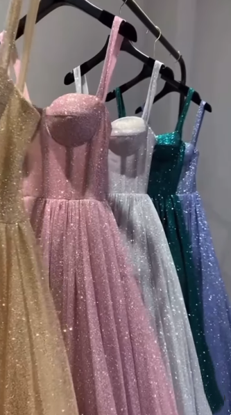 A-Line Pink Spaghetti Straps Shinny Long Formal Dress Evening Party Dresses - View 4 | FashionDia