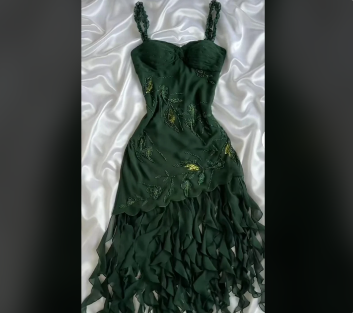 Dark Green Chiffon Ruffle Prom Dress Formal Dress Evening Party Dresses - View 3 | VelvetHem