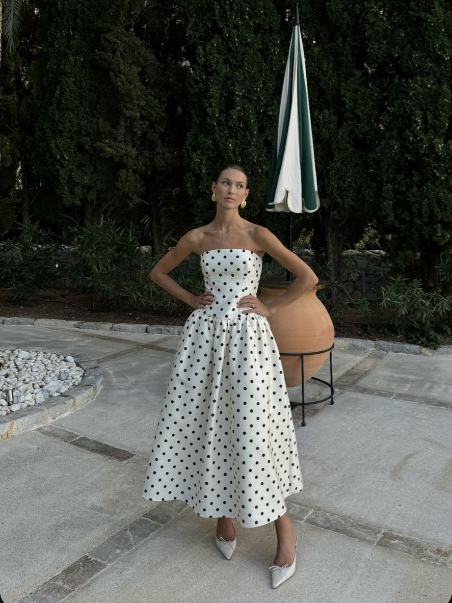 A-Line Black Polka Dots Prom Dresses New Arrive Party Dress Evening Dress - View 5 | FashionDia