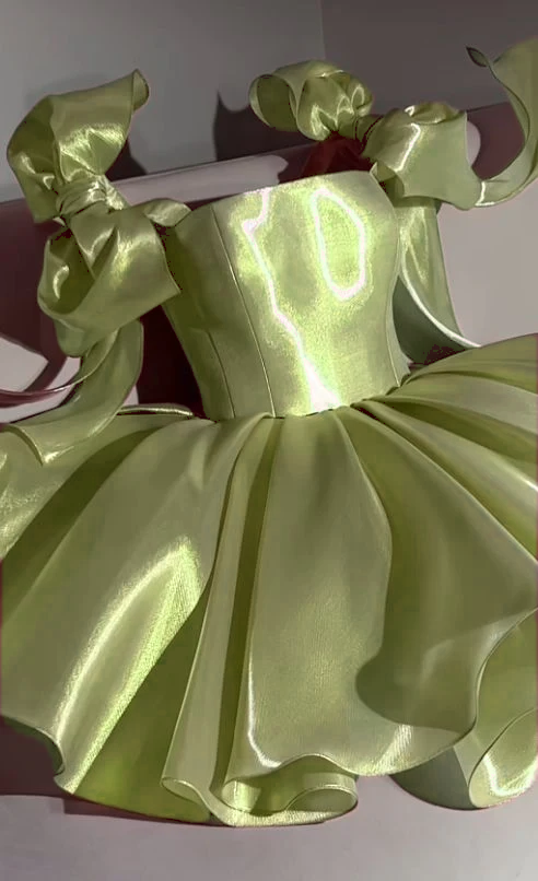 Pink Homecoming Dress with Bow Shoulder Ties A-line Short Party Gown fg8044