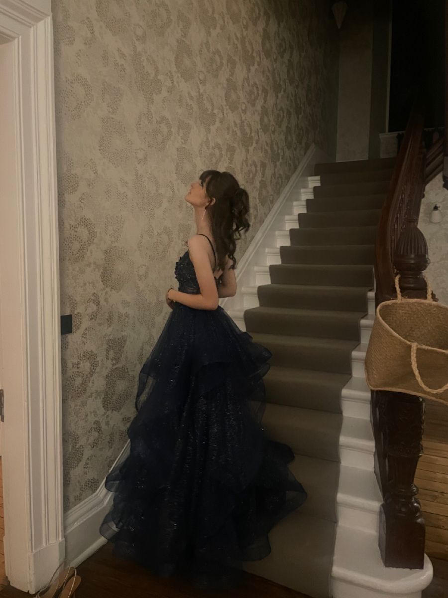 A-Line Blue Shinny Tulle Party Dress Long Evening Dress Vintage Prom Dress - View 4 | FashionDia