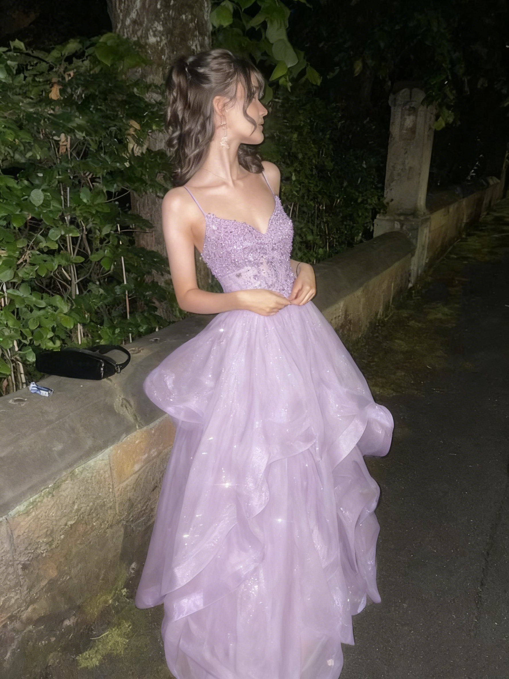 A-Line Blue Shinny Tulle Party Dress Long Evening Dress Vintage Prom Dress - View 8 | FashionDia
