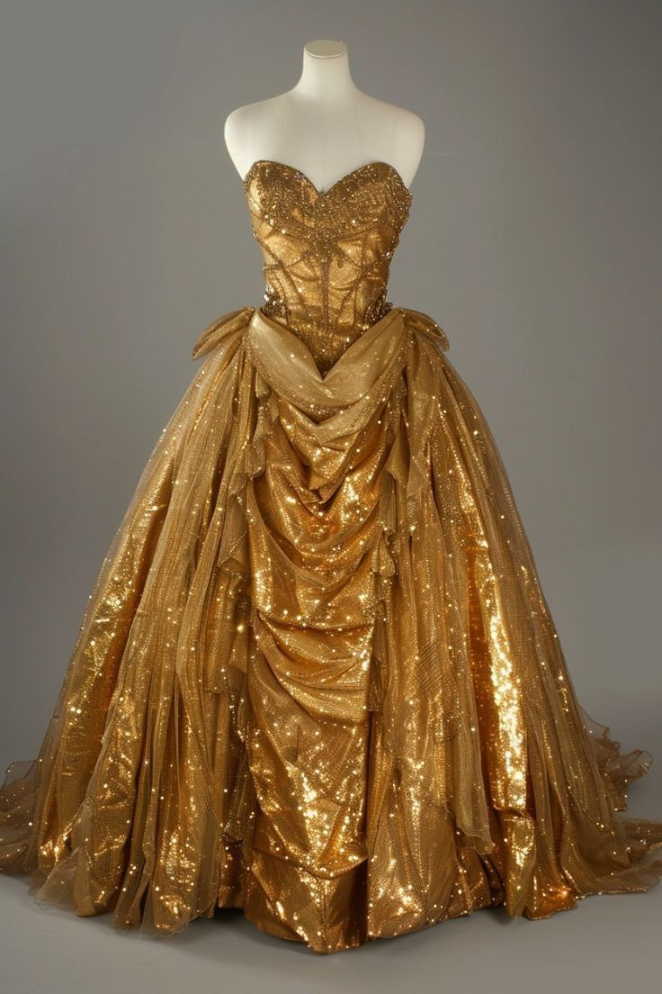 Sweetheart Neck Gold Birthday Ball Gown Shiny Prom Dress - FashionDia