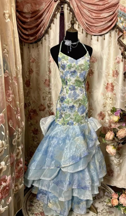 Charming Flora Printed Prom Dress Mermaid Evening Dress - FashionDia