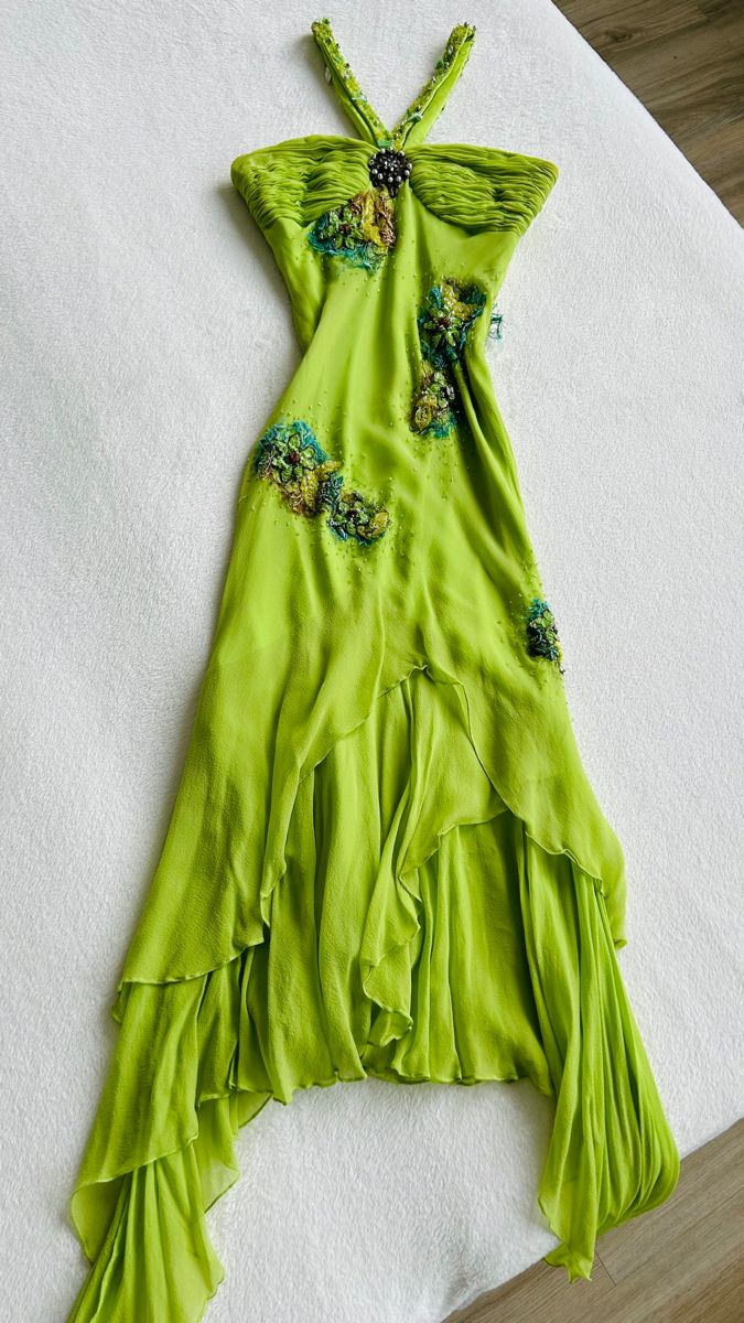 Green Chiffon Vintage Prom Dress Formal Evening Dress - FashionDia