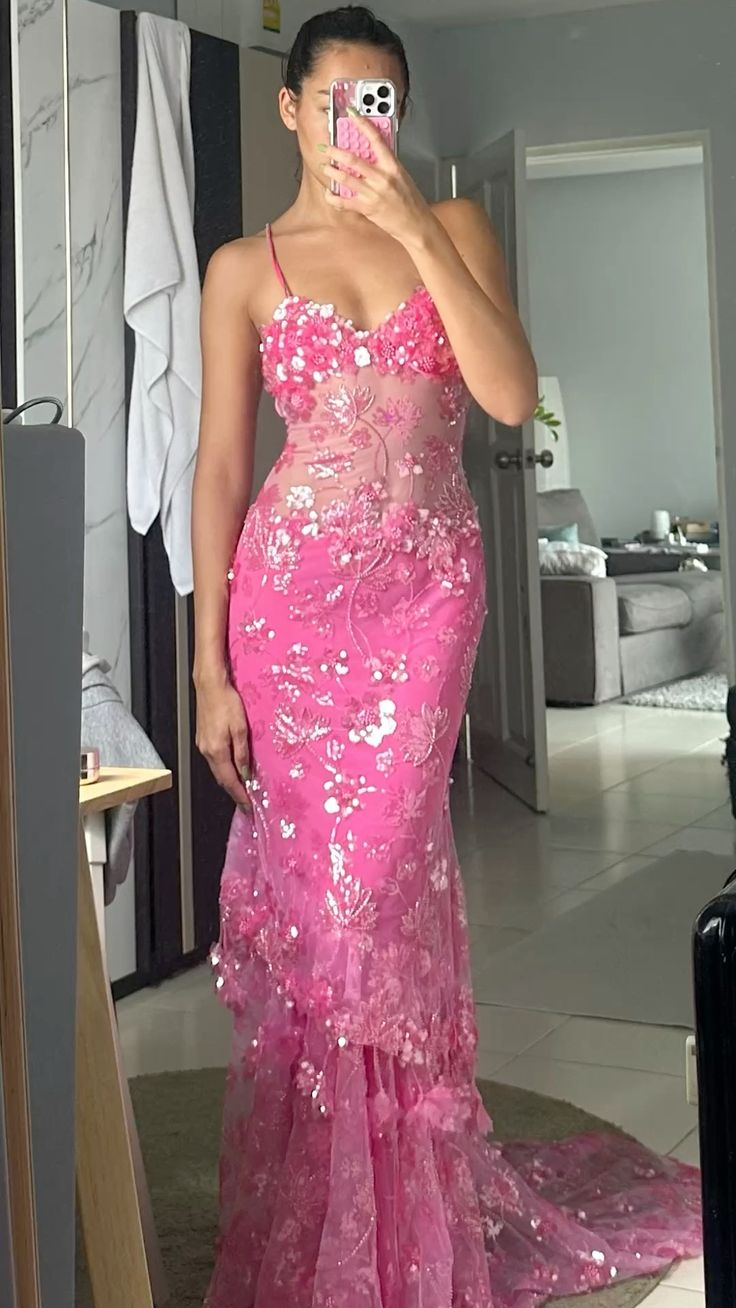 Pink Beaded Lace Prom Dress Charming Evening Dress Birthday Outfit - FashionDia