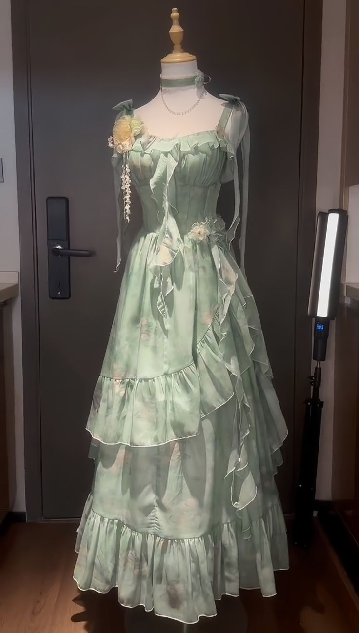 Bow Straps Green Prom Dress Cute Evening Dress Birthday Outfit - FashionDia