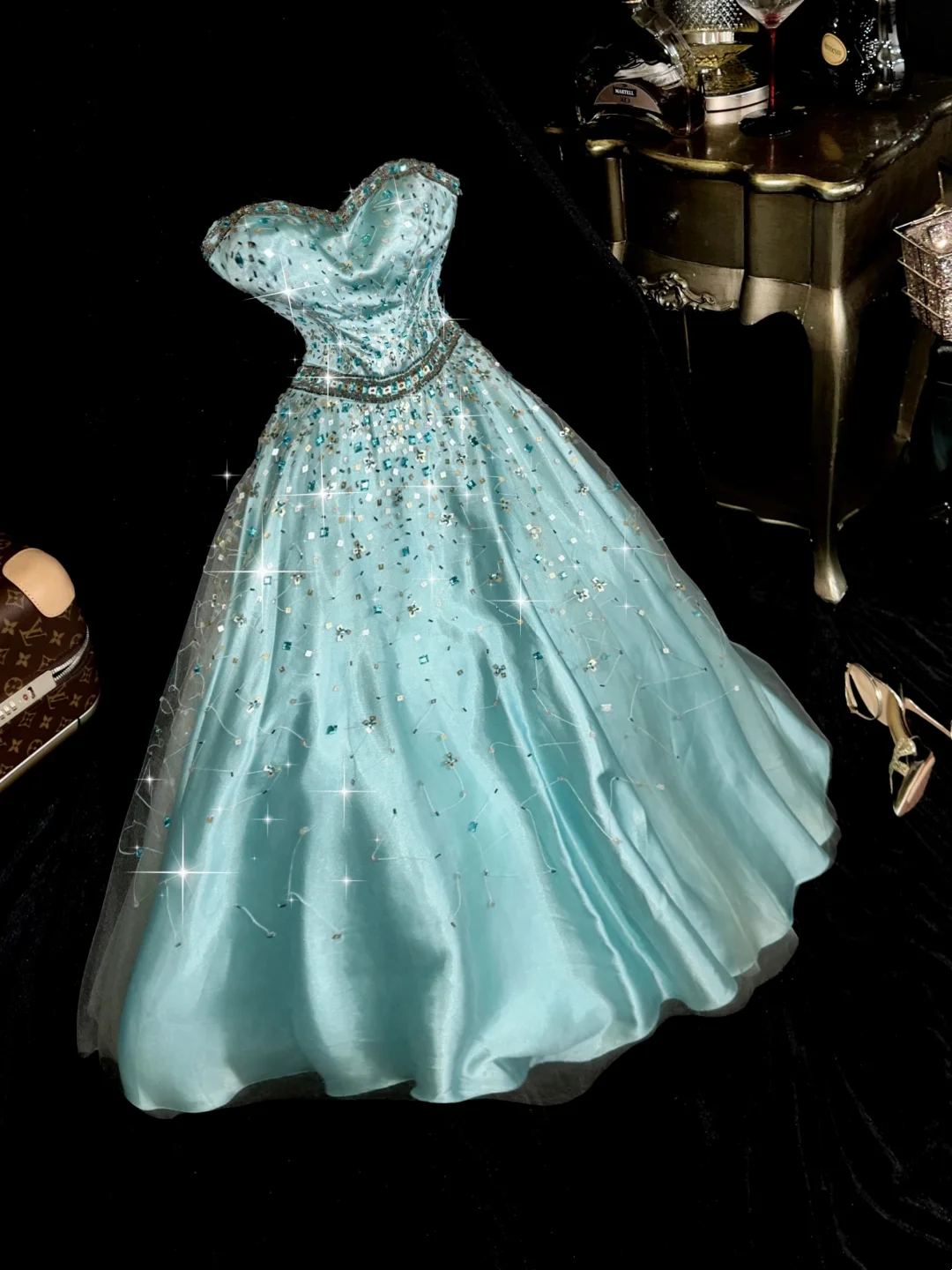 Sweetheart Blue Long Prom Dress Beaded Vintage Birthday Outfit - VelvetHem