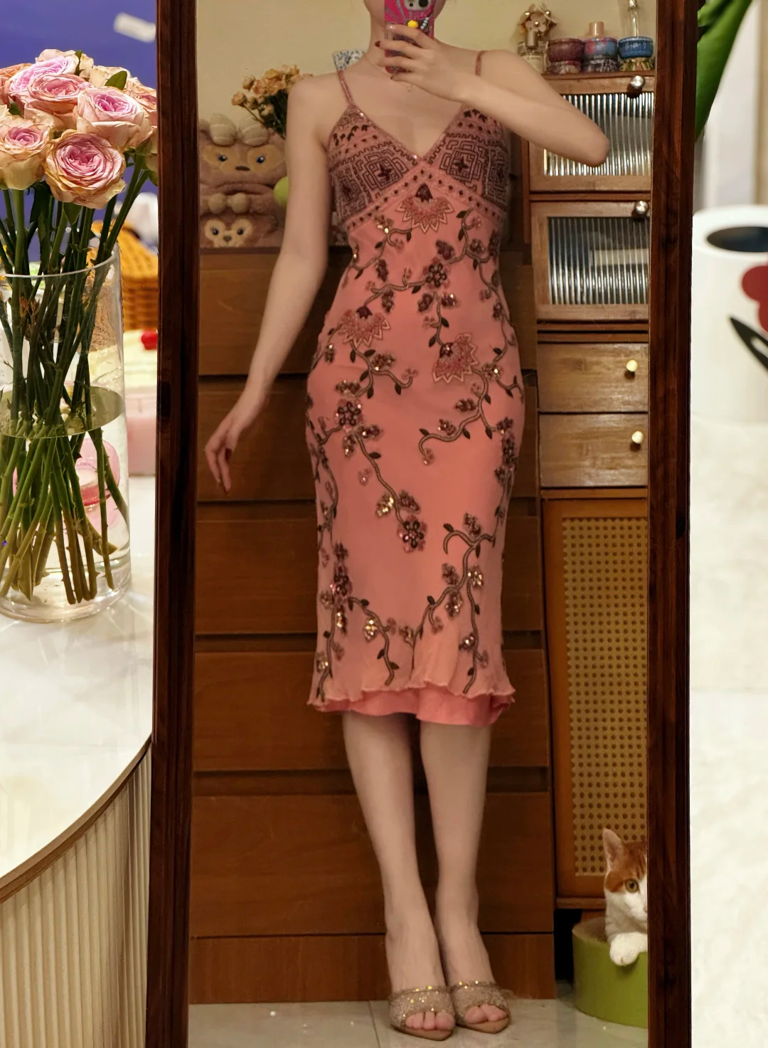 Beaded Vintage Midi Evening Dress Birthday Outfit Prom Dress - View 3 | FashionDia