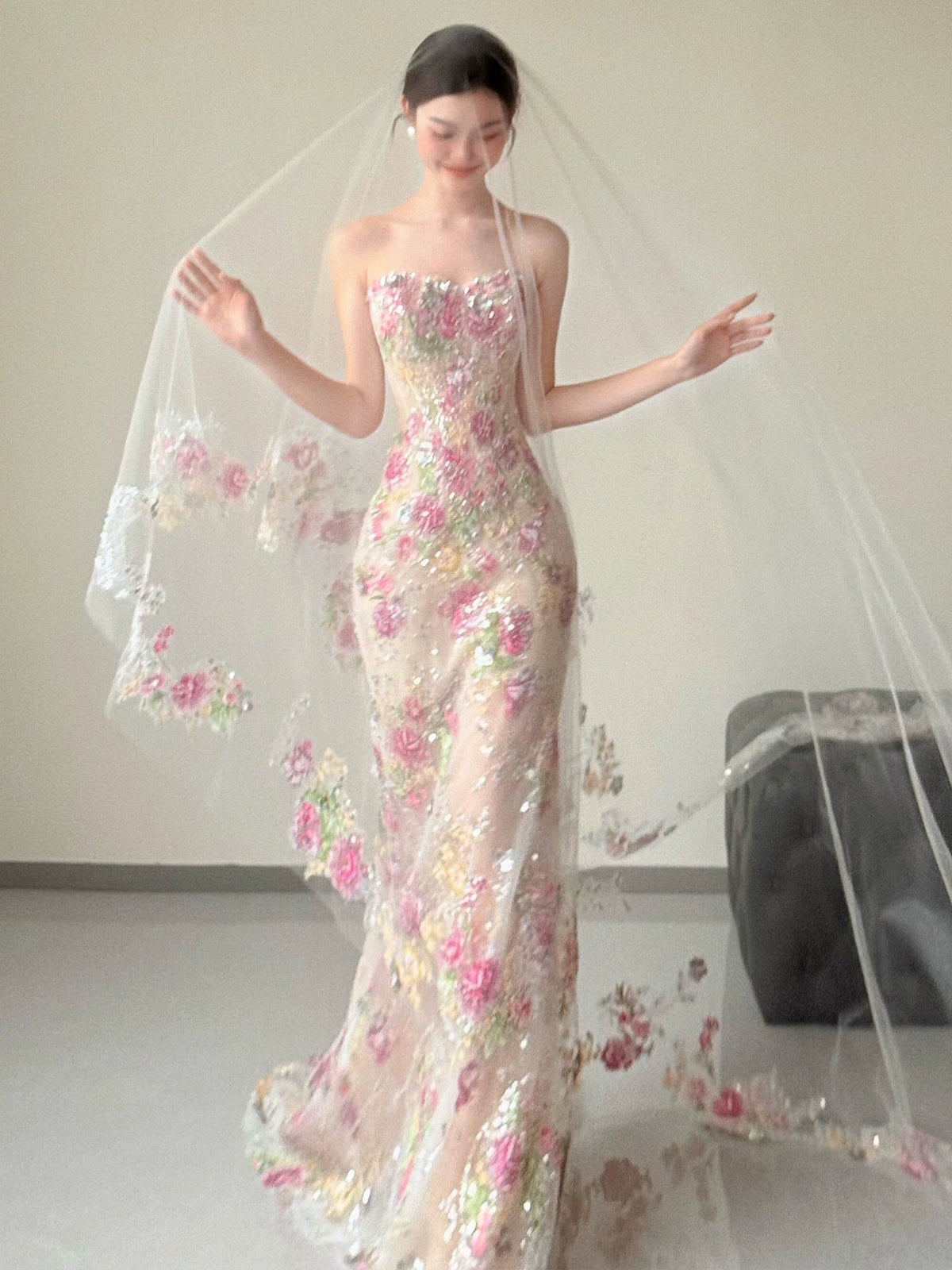 Sweetheart Mermaid Bead Flora Wedding Dress Sexy Evening & Prom Dress - View 2 | FashionDia