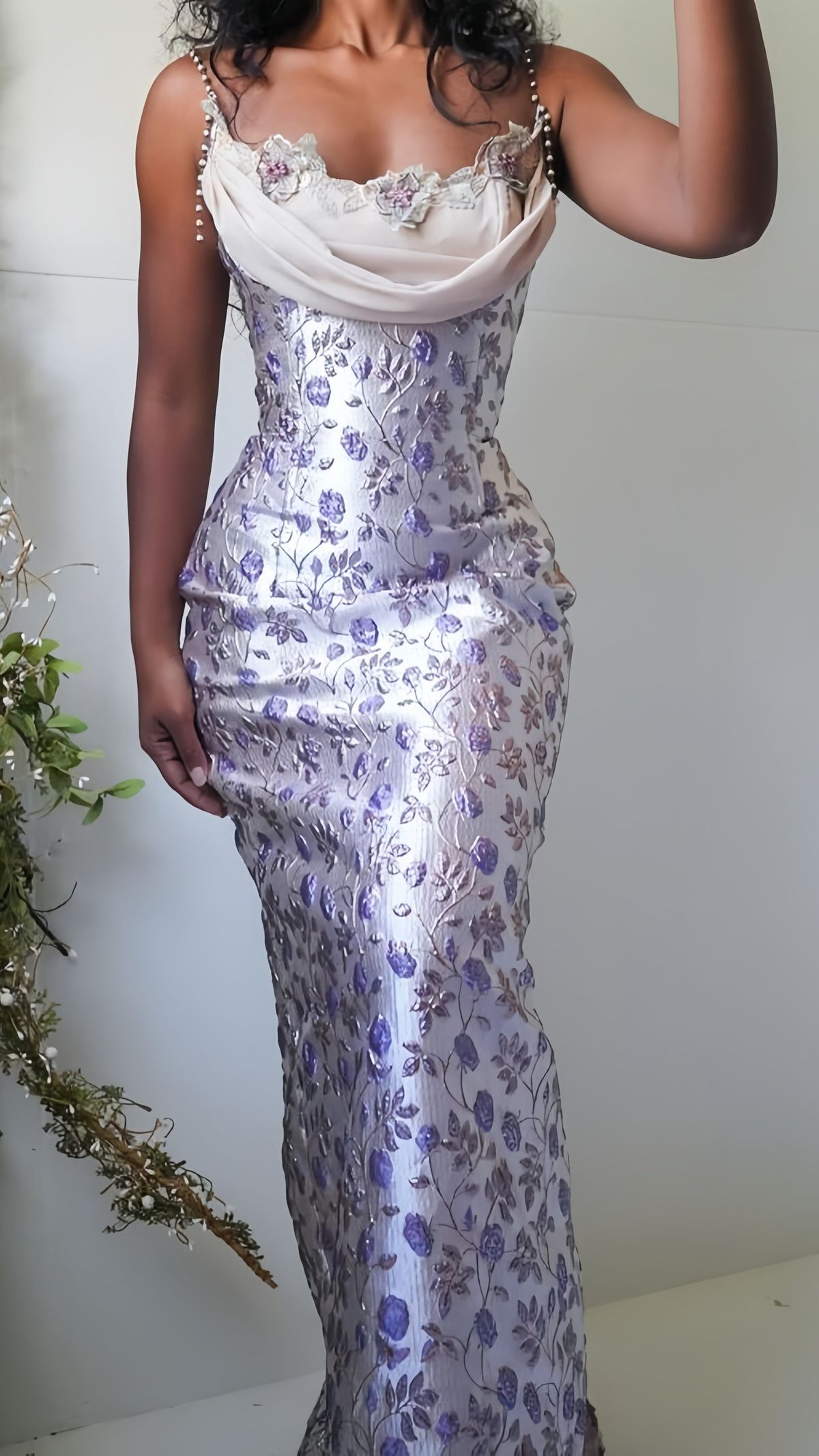 Purple Floral Sheath Beaded Prom Dresses Appliques Party Dress - VelvetHem