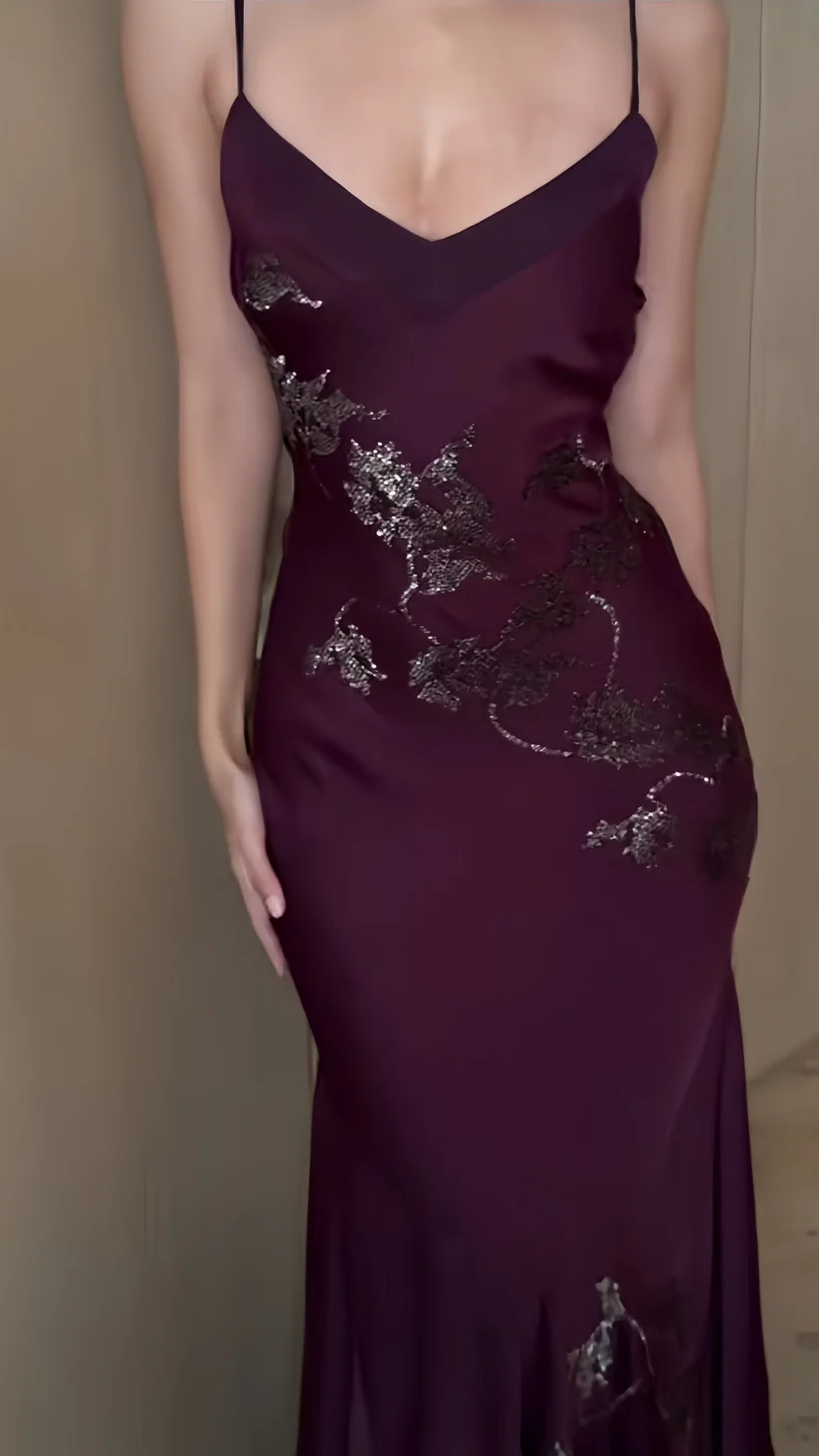 Elegant Purple Chiffon Sheath Long Evening Prom Dresses