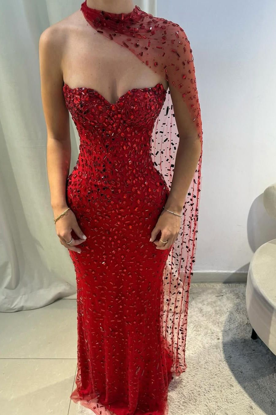 Burgundy Mermaid Long Prom Dress Beaded Sexy Formal Party Dress Birthday Outfit - FashionDia
