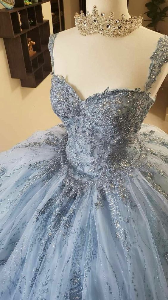 Blue Wedding Dresses Lace Tulle Princess Dress Sweet 16 Dress