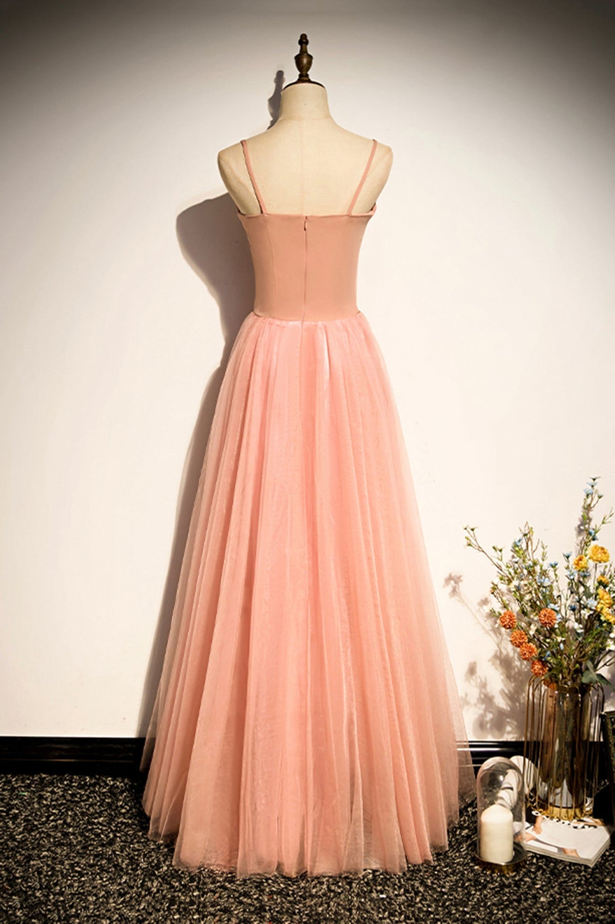 Pink tulle long prom dress A line evening dress s92 - View 4 | VelvetHem