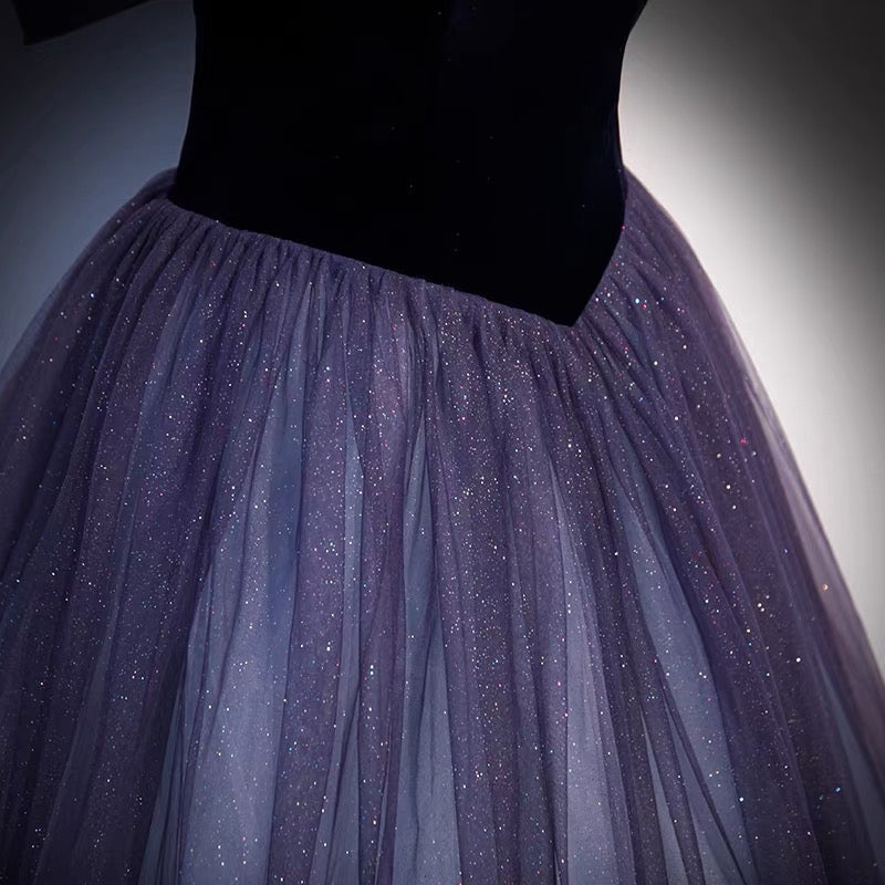 Purple tulle long prom dress A line evening gown s66 - View 4 | VelvetHem