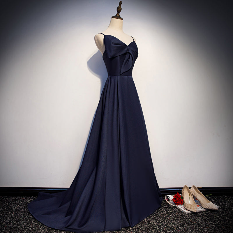 Dark blue satin long prom dress, simple evening dress s93 - View 2 | VelvetHem